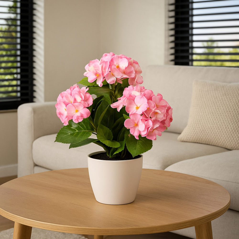Hortensia bos kunstbloem 32 cm. Bundel van 2