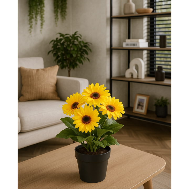 Gerbera bos kunstplant Geel 27 cm. Bundel van 3