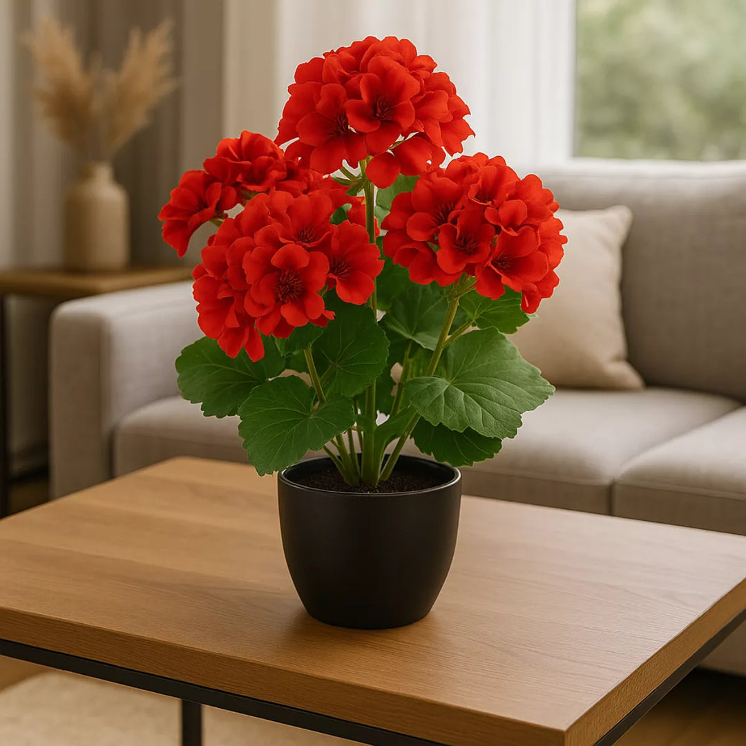 Flourify Geranium struik in pot kunstbloem. 36 cm 