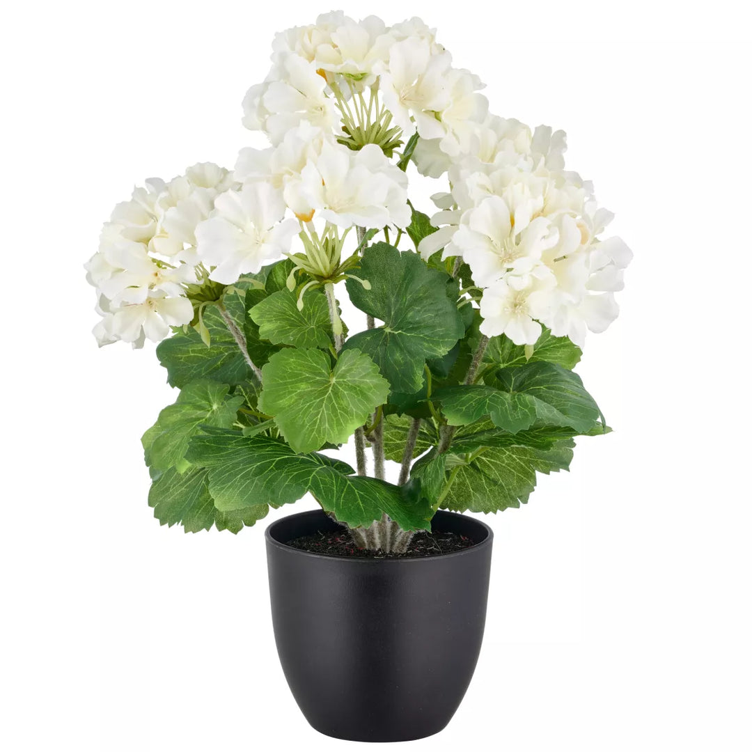 Flourify Witte geranium struik in pot kunstbloem. 36 cm 