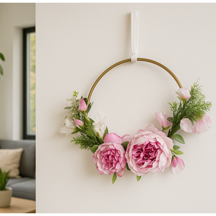 Pioenrozen decoratiekrans kunstbloem 25 cm