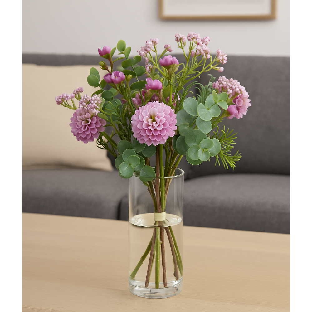 Pompon dahlia-mix kunstbloem 30 cm. Bundel van 4