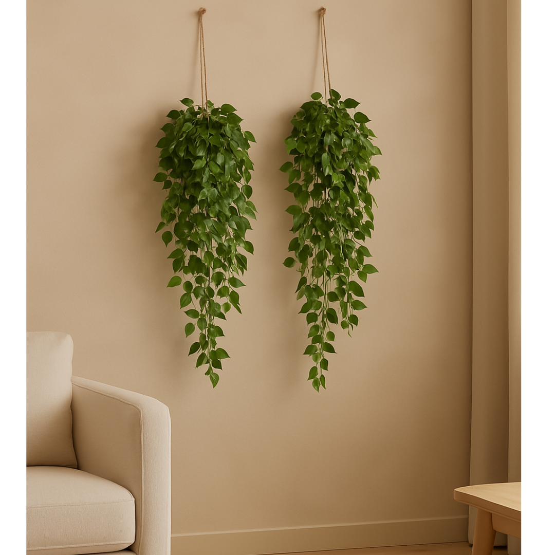 Drakenklimop hangplant, kunstplant 80 cm. Bundel van 2